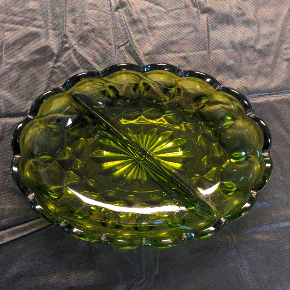 Vintage Divided Relish Dish Indiana Glass 7x5"